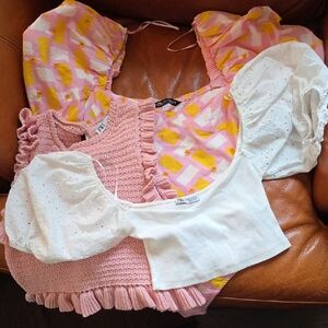 Zara Pink, Yellow, and White Blouse Trio